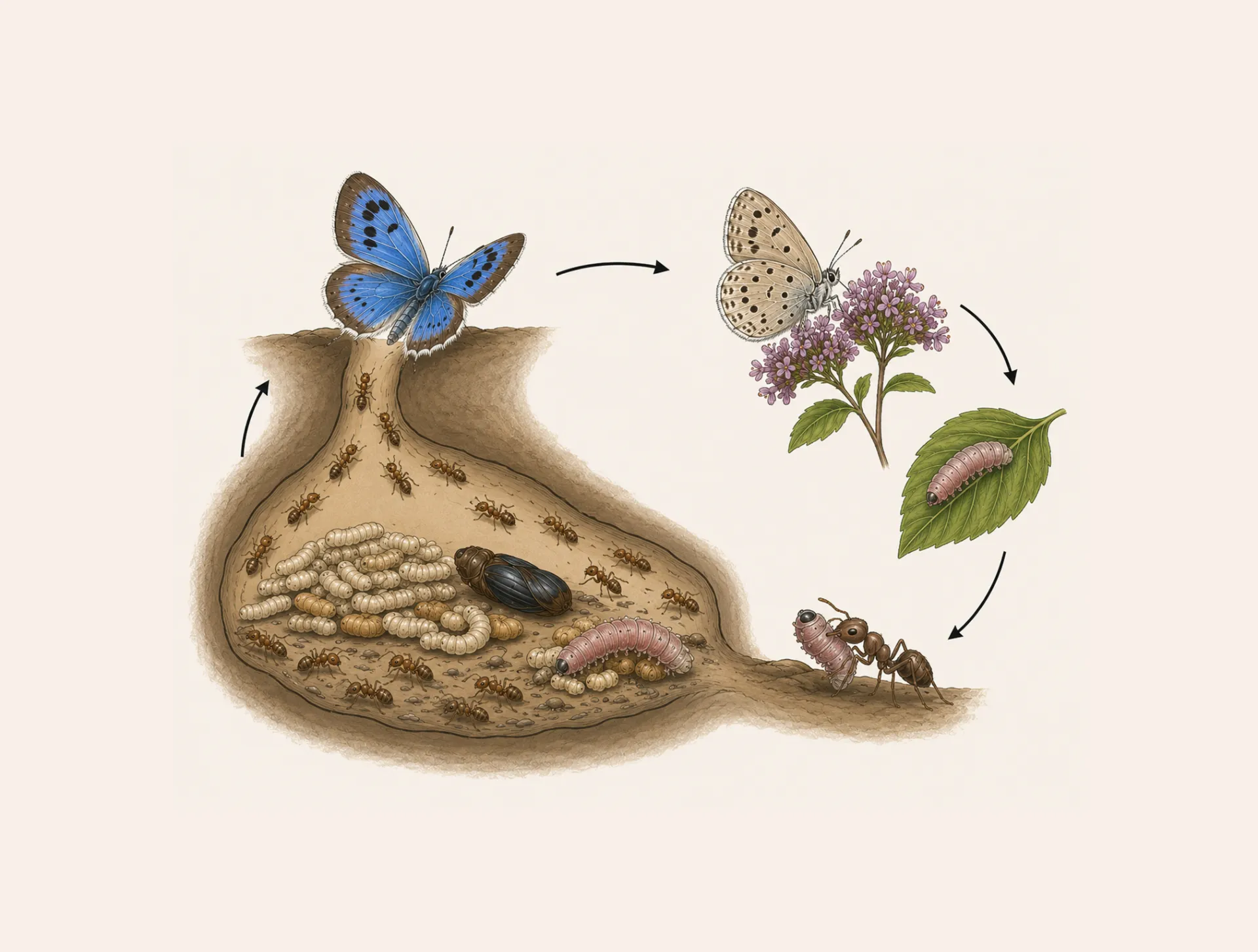 Life cycle of the Large Blue butterfly (Phengaris arion)